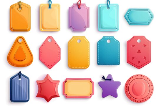 Colorful tags and tags on a white background. Perfect for organizing and categorizing items. Ideal for use in business presentations and marketing materials