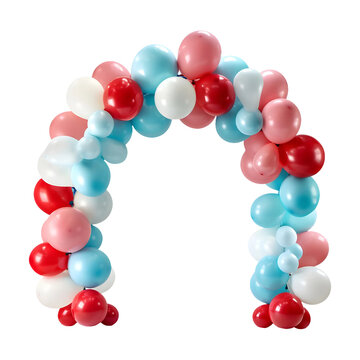 Red, blue and white color balloons arch isolated on transparent background