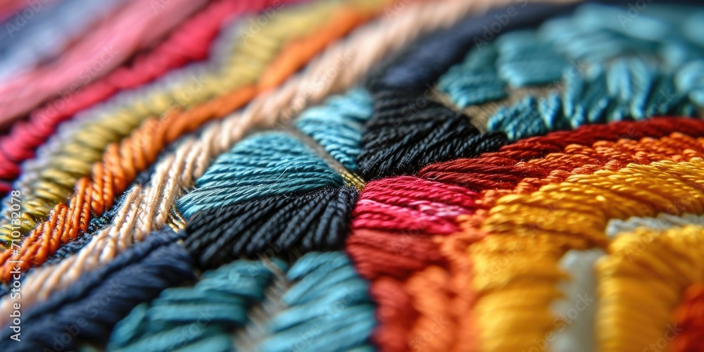 Poster colorful piece of embroidery up close, perfect for adding a pop of color to any project or design