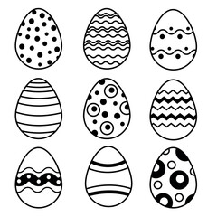 Monochrome vector set of eggs with patterns for Easter designs isolated on white background