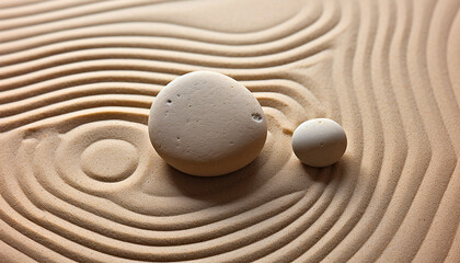 Fototapeta na wymiar Tranquil sand dune, stone sphere symbolizes spirituality generated by AI