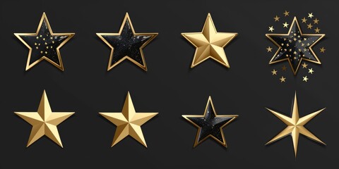 A set of gold stars on a black background. Ideal for adding a touch of elegance and glamour to any design or project