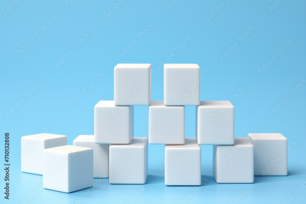 Poster pile of white cubes sitting on top of blue surface. versatile image suitable for various concepts an