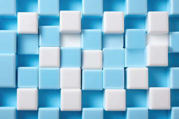 Group of white and blue cubes stacked on top of each other. Can be used for various design projects.