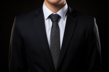 Man wearing suit and tie strikes pose for professional photo. Perfect for business-related designs and presentations.