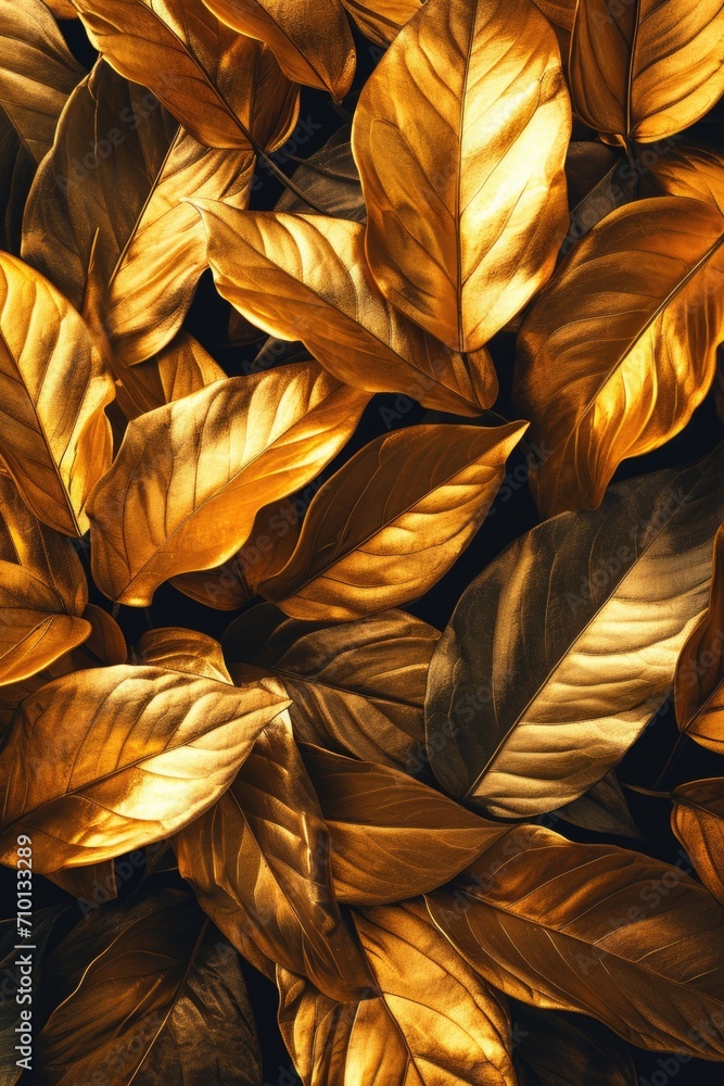Poster a close-up view of a bunch of leaves. this image captures the intricate details and vibrant colors o