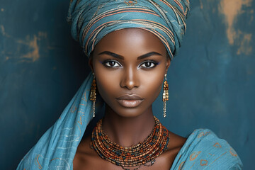 Woman wearing turban on her head. Suitable for cultural diversity or fashion-related projects.
