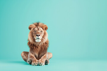 Lion doing yoga. AI generative art