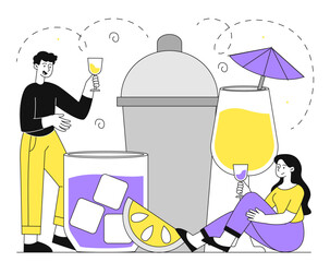 Bartender with cocktails vector concept