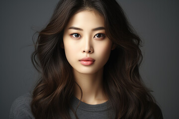 Fototapeta premium Woman with long brown hair posing for picture. Suitable for fashion, beauty, or lifestyle themes.