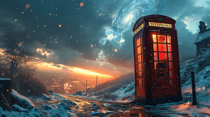 Telephone Booth in Dramatic Landscape