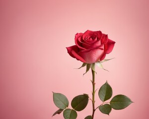 Single Red Rose on Soft Pink Background