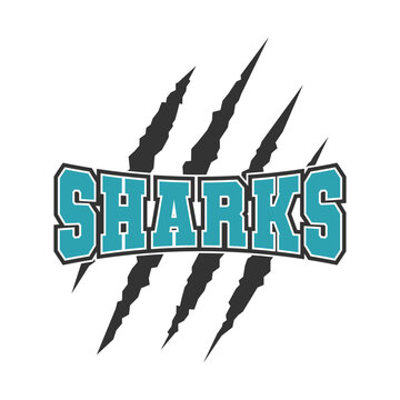 Sharks sport mascot emblem animal scratch claw stripes spirit school team.
