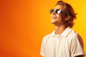 Man wearing sunglasses and white shirt. Suitable for fashion, summer, and casual themes.