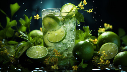 Refreshing citrus drink with lemon, lime, and ice generated by AI