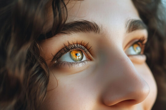 Close Up Of The Smiling Eyes Of A Woman Looking Out The Window