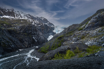 Exit Glacier at Kenai Fjords National Park. Exit Glacier is a glacier derived from the Harding Icefield in the Kenai Mountains of Alaska and one of Kenai Fjords National Park's major attractions.