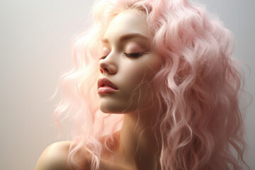 Fototapeta premium Woman with vibrant pink hair striking pose for photograph. Perfect for fashion, beauty, or creative projects.