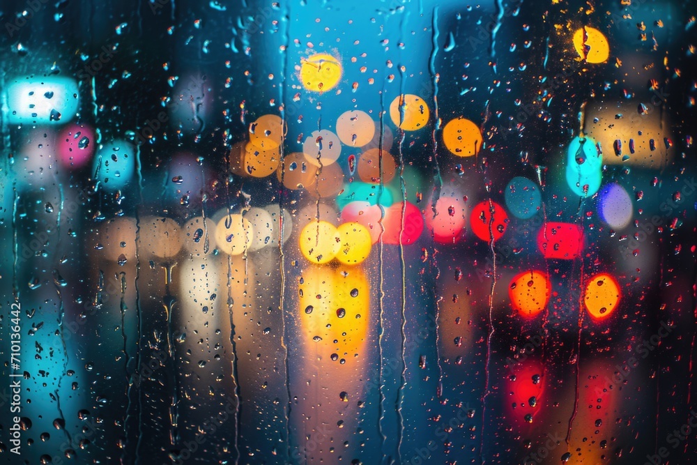 Aufkleber a rain covered window with rain drops. can be used to depict a rainy day or create a cozy atmosphere