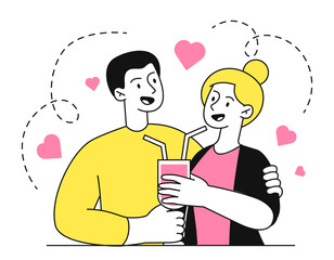 Couple in love with cocktail vector linear
