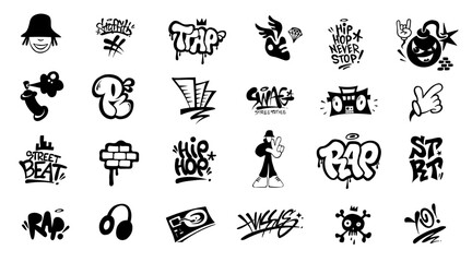  rap music graffiti hip hop culture symbols icon set , vector design element - obrazy, fototapety, plakaty