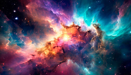 Abstract background of the immensity of space with lots of colors of various galaxies, stars and supernova explosions. Deep and immense space. - obrazy, fototapety, plakaty