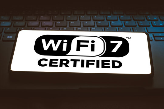 January 15, 2024, Brazil. In this photo illustration, the Wi-Fi 7 logo is displayed on a smartphone screen.