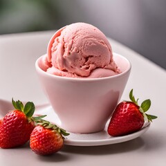 Delicious strawberry ice cream in a cup up close  