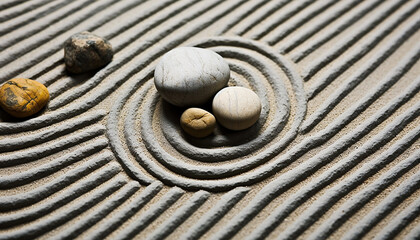 Fototapeta na wymiar Meditating pebble in Japanese rock garden brings tranquility generated by AI