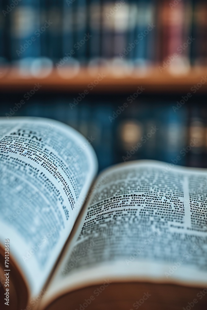 Poster An open book sitting on top of a table. Perfect for educational or reading-related projects