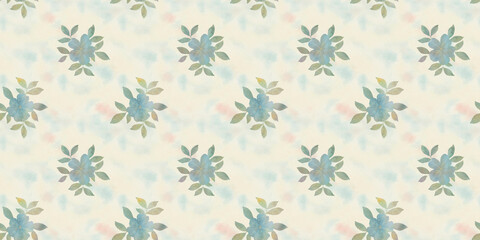 abstract flowers drawn in watercolor digitally, botanical seamless pattern on a background of clouds for design
