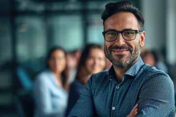 Closeup Portrait of a business coach during a training session, conveying confidence, .