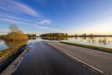 Road flooded with water during spring flood
