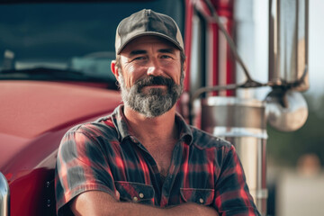 Male Truck Driver by Big Rig