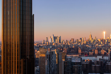 Lower Manhattan skyline panoramic view from Brooklyn - obrazy, fototapety, plakaty