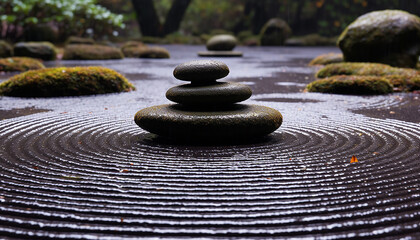 Tranquil scene of balance, stone, and harmony generated by AI