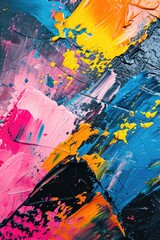 A close up view of a painting featuring multiple vibrant colors. Perfect for adding a pop of color to any design project