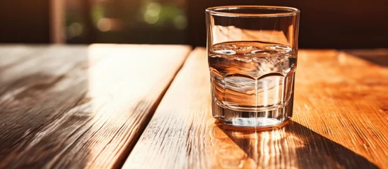 Foto op Plexiglas Closeup of water glass on table. © TheWaterMeloonProjec