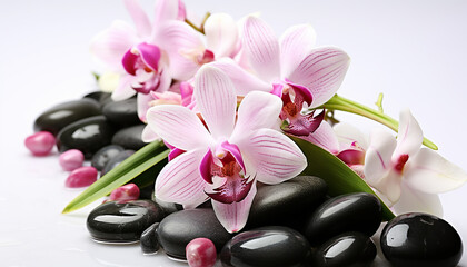 Fototapeta na wymiar Freshness and beauty in nature, a purple orchid generated by AI