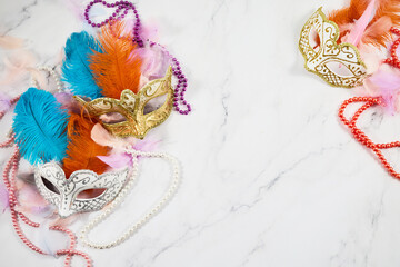 Mardi gras background with mask and feather