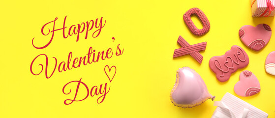 Greeting card for Happy Valentines Day with sweet cookies