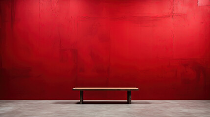 red wall with a bench