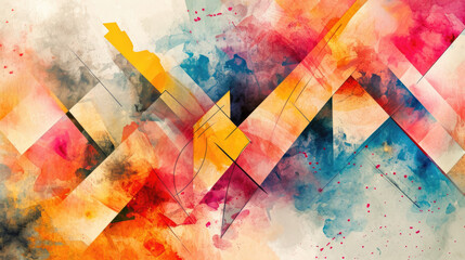 Abstract Watercolor Artwork with Geometric Shapes