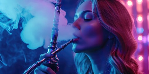 Woman smoking a hookah, perfect for lifestyle and leisure concepts - obrazy, fototapety, plakaty