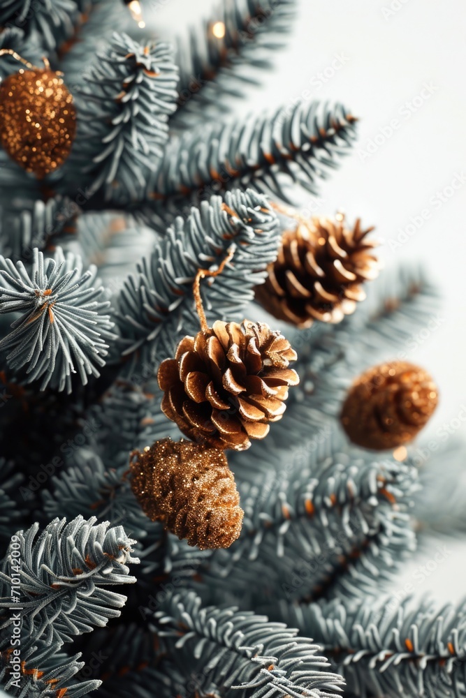 Poster pine cones close up on a tree. perfect for nature and outdoor-related projects