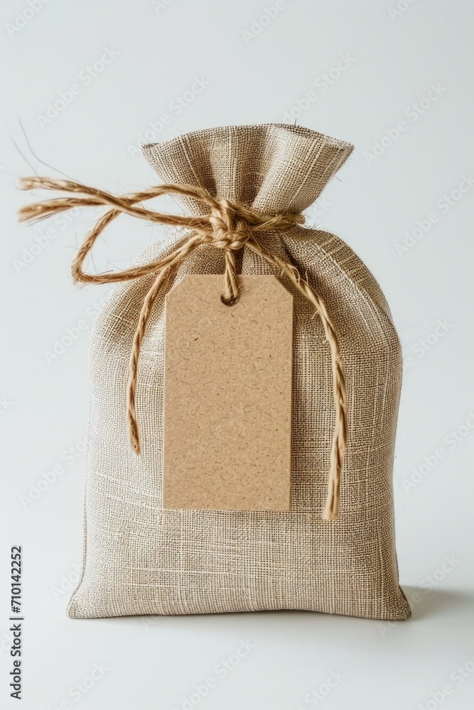 Poster A bag with a tag tied to it. Can be used for labeling or gift-giving purposes