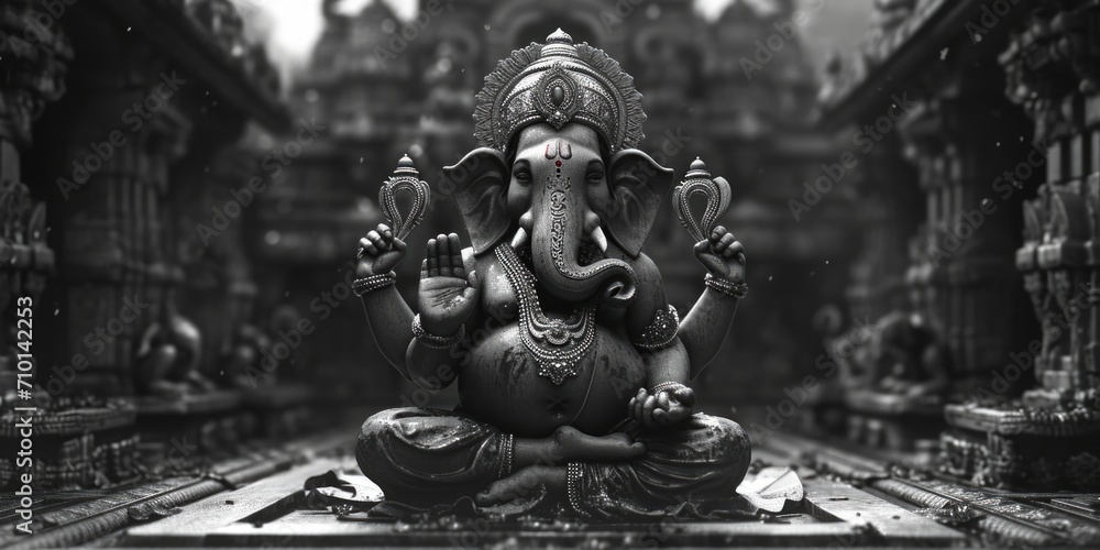 Aufkleber a black and white photo capturing the majestic statue of an elephant. this photo can be used to add 