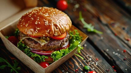 A delicious hamburger with fresh lettuce, juicy tomato, and melted cheese. Perfect for a quick and...
