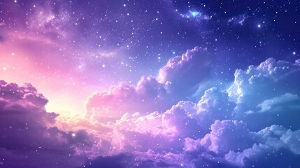 Obraz na płótnie Canvas Beautiful clouds in the sky, galaxy background with stars, night scene. manga style generative ai
