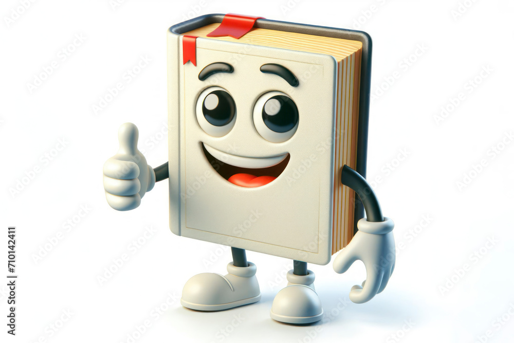 Poster 3d book character with a smiling face on a white background. ai generative